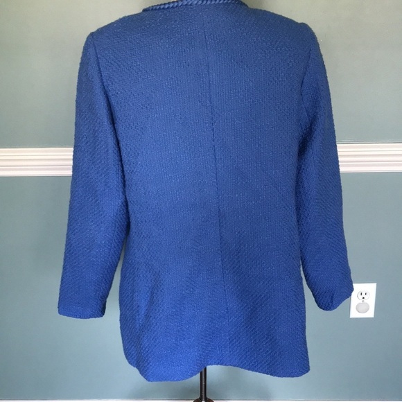 Talbots TWEED TOPPER COAT. Blue/periwinkle Sz 12 petite breaded trim. Long line - Picture 3 of 9